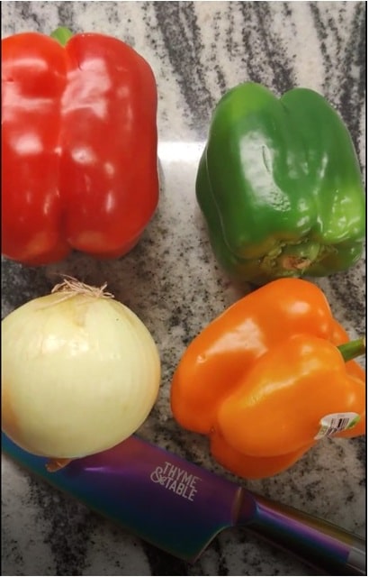 Rasta Pasta veggies on the counter.