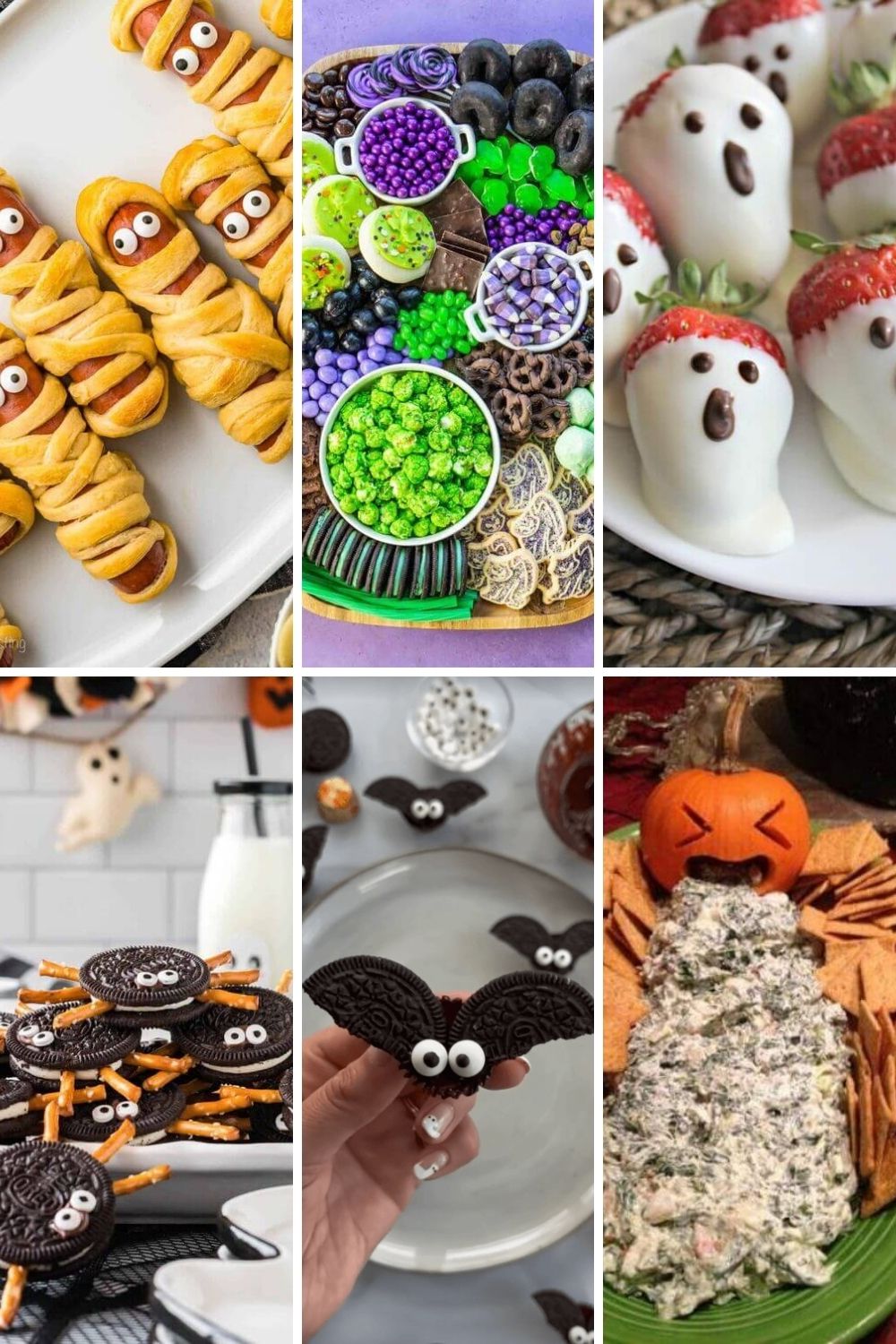 A tray or collage of spooky snack ideas