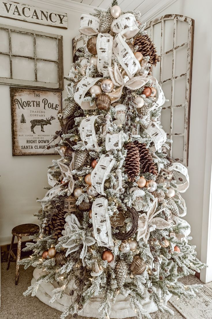 Frosted Christmas Tree with Red and White Decor - Soul & Lane