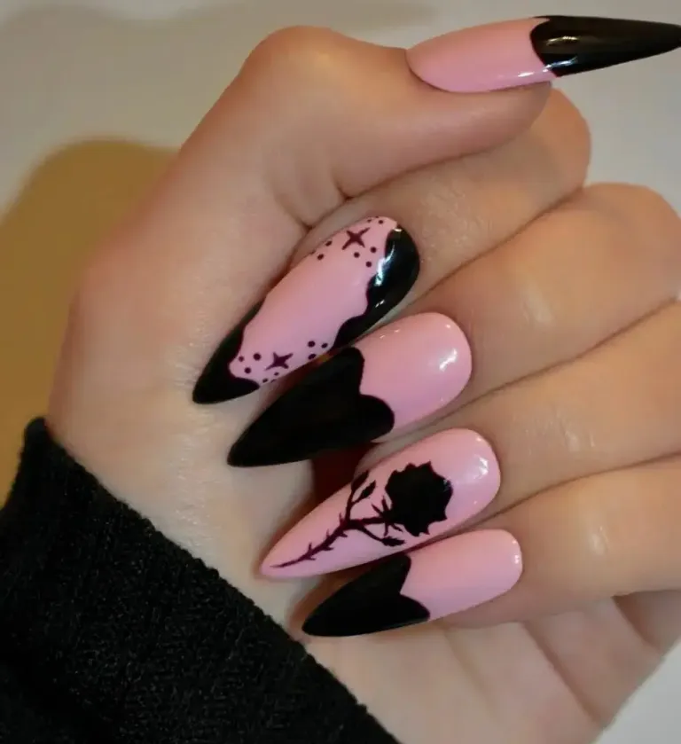 16 Extraordinary Pink And Black Nail Design Ideas - Beautiful Dawn Designs  | Square acrylic nails, Nail tip designs, Pretty nails